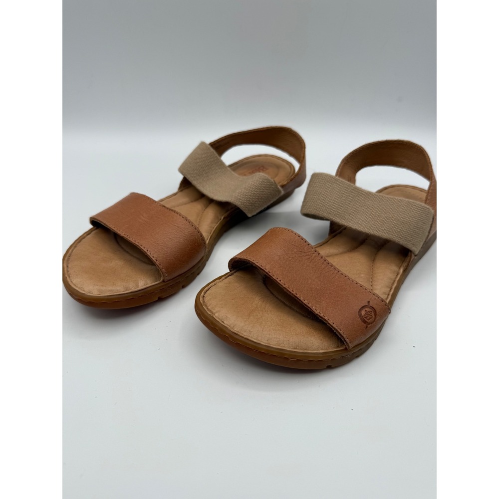 Born Womens 8M Tan Leather Elastic Slingback Flat Sandals CQJ17 F00141